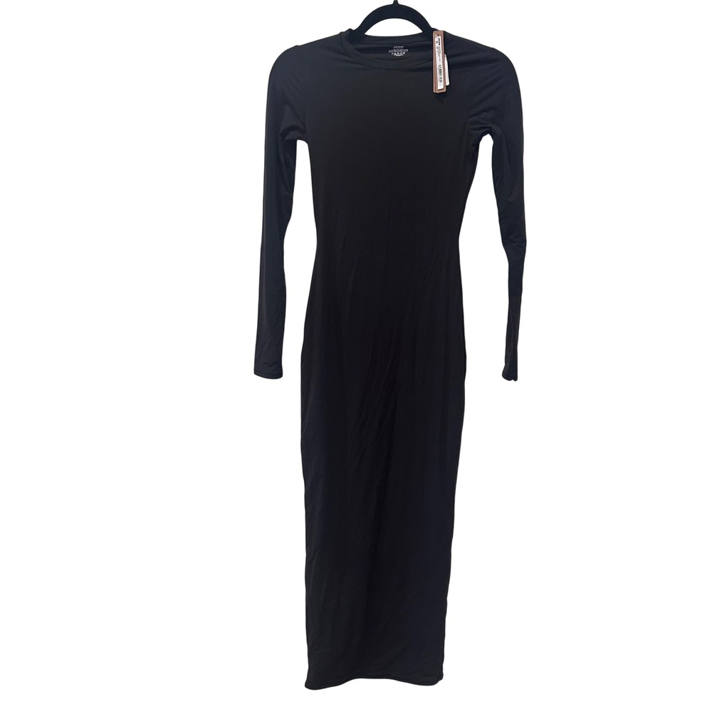 New S SKIMS Fits Everybody Crew Neck Long Sleeve‎ Maxi Dress Onyx Black Small - Picture 2 of 6
